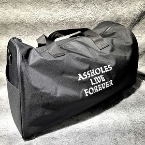 *SOLD* A**holes Live Forever/Linda Finegold Black Duffel Bag w/ Embroidery 😈